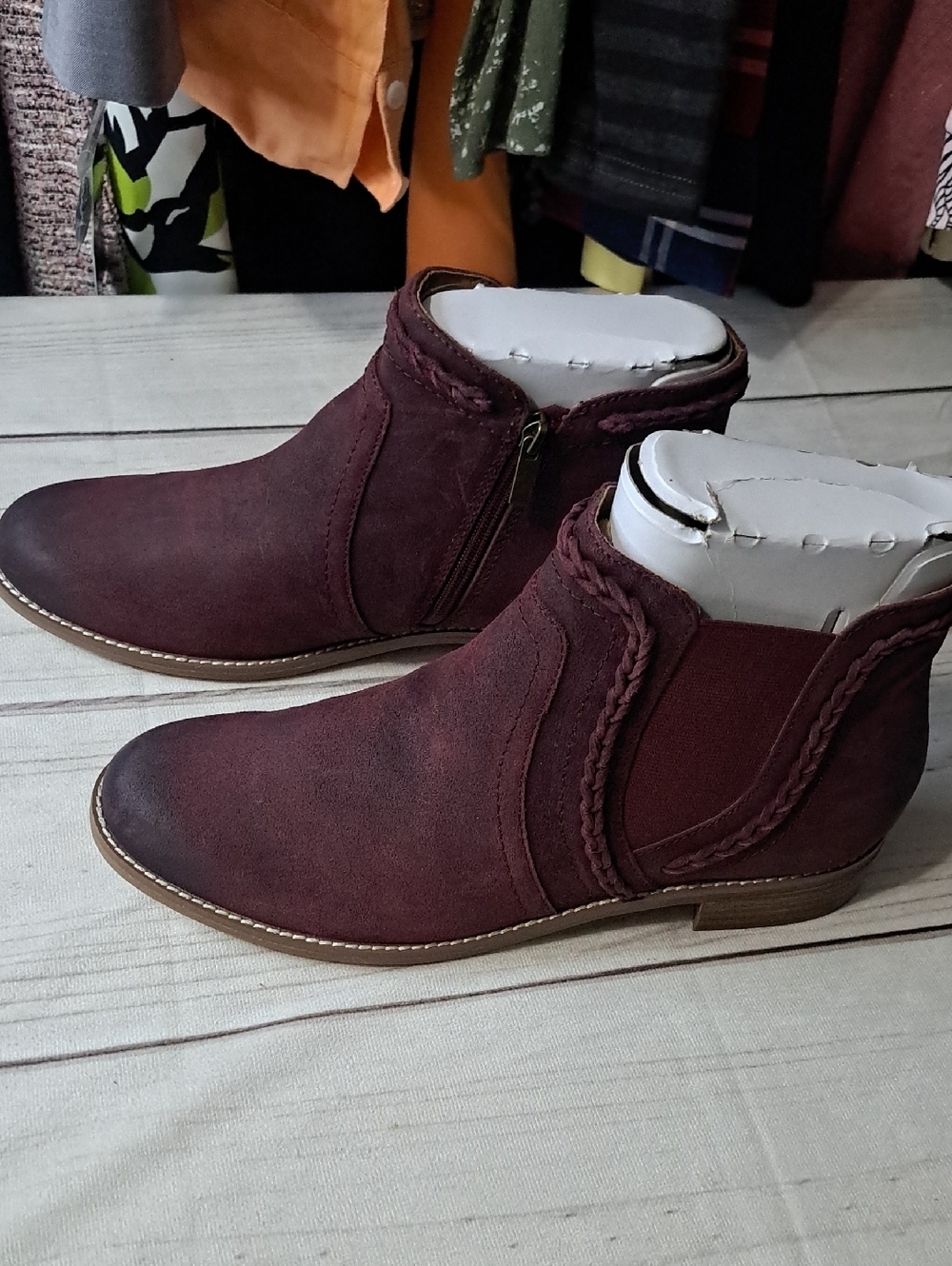 Earth Nika Suede Ankle Boots in Red Burgundy
